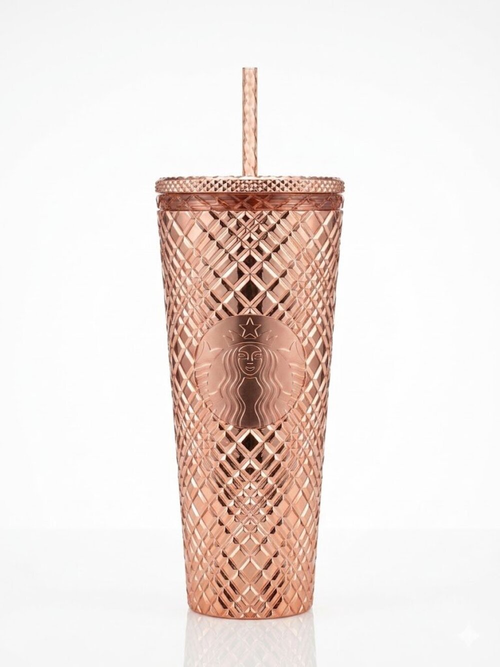 NWT Starbucks Rose Gold Textured Reusable Cold Cup with Straw 24 oZ
